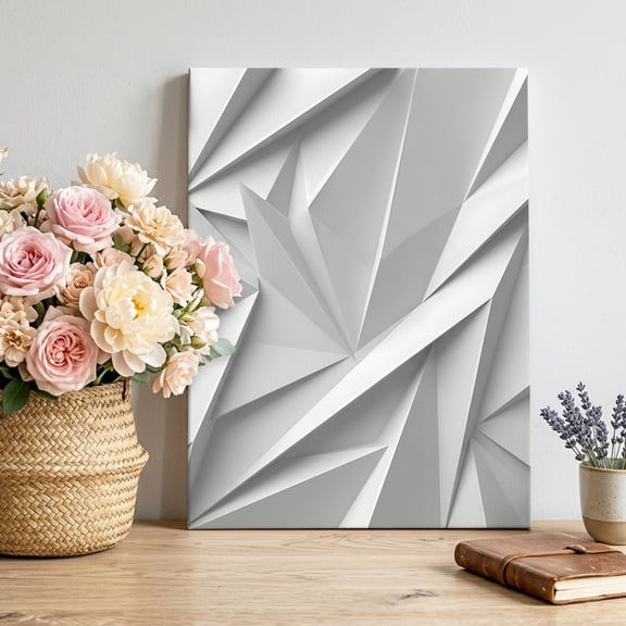 Abstract Folded Paper Canvas Wall Art, Art Minimalist Silver 3D Relief Texture Framed Canvas Wall Decor Picture Print Artwork Decorations for Living Room Office Ready to Hang 24" x 20"