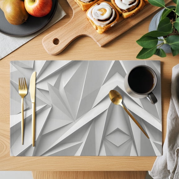 Abstract Folded Paper Placemats Set of 1, Art Minimalist Silver 3D Relief Texture Non-Slip Place Mats Washable Table Mats for Kitchen Dining Table Decorations Indoor/Outdoor