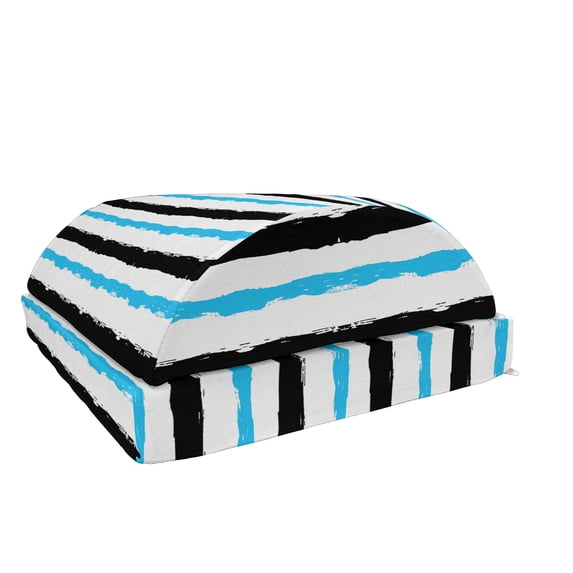 Abstract Foot Rest, Paintbrush Large Color Bands Simplistic Horizontal Lines Stripes, Non-Slip Backing Adjustable Ergonomic Memory Foam Leg Support for Office, Aqua Black White, by Ambesonne