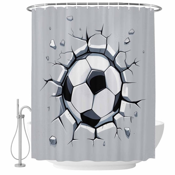 Abstract Football Bathroom Shower Curtains with Hooks, Soccer Ball Break The Wall Modern Art Waterproof Fabric Washable Shower Curtain for Home Hotel Bathtub Decor 54x78 Inch