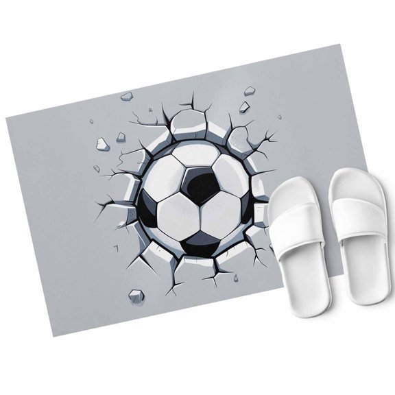 Abstract Football Door Mat Soccer Ball Break The Wall Modern Art Non Slip Absorbent Entrance Mat Washable Low Profile Indoor Doormat for Front Door Entryway Entry 16"x24"