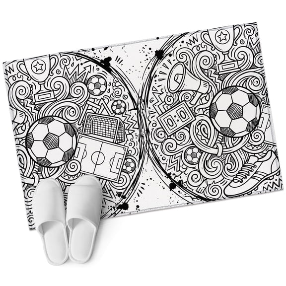 Abstract Football Sport Bathroom Rug Washable 2x3 Entryway Rug Non Slip Modern Art Balls Match Gaming Front Door Mat Low Pile Indoor Doormat Throw Floor Carpet for Kitchen Bedroom Entrance