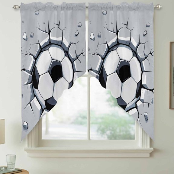 Abstract Football Swag Kitchen Curtain Valances, Soccer Ball Break The Wall Modern Art Rod Pocket Curtains Window Treatment Decor Valances for Bedroom Bathroom, 2 Panels 36 x 36 Inch