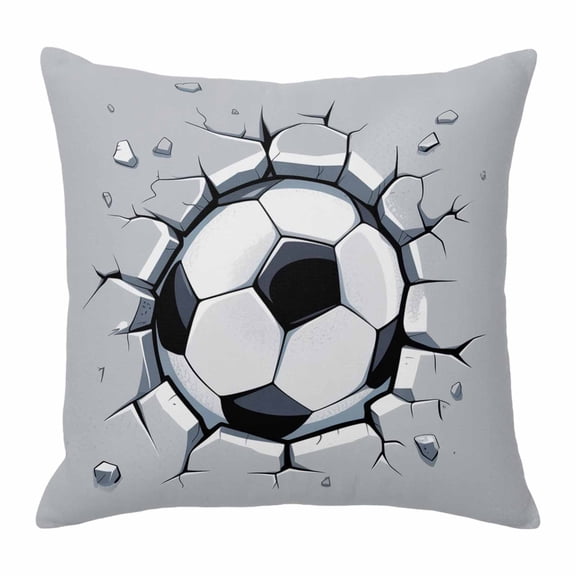 Abstract Football Throw Pillow Cover Soccer Ball Break The Wall Modern Art Cotton Linen Cushion Cover Throw Pillow Case with Invisible Zipper for Couch Sofa Bed Chair Car 24x24 Inch