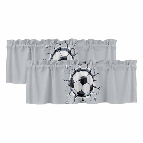 Abstract Football Valances for Windows 2 Panels Soccer Ball Break The Wall Modern Art Rod Pocket Kitchen Curtain Valance Small Window Treatment for Living Room Bathroom Bedroom Over Sink 42x12 Inch