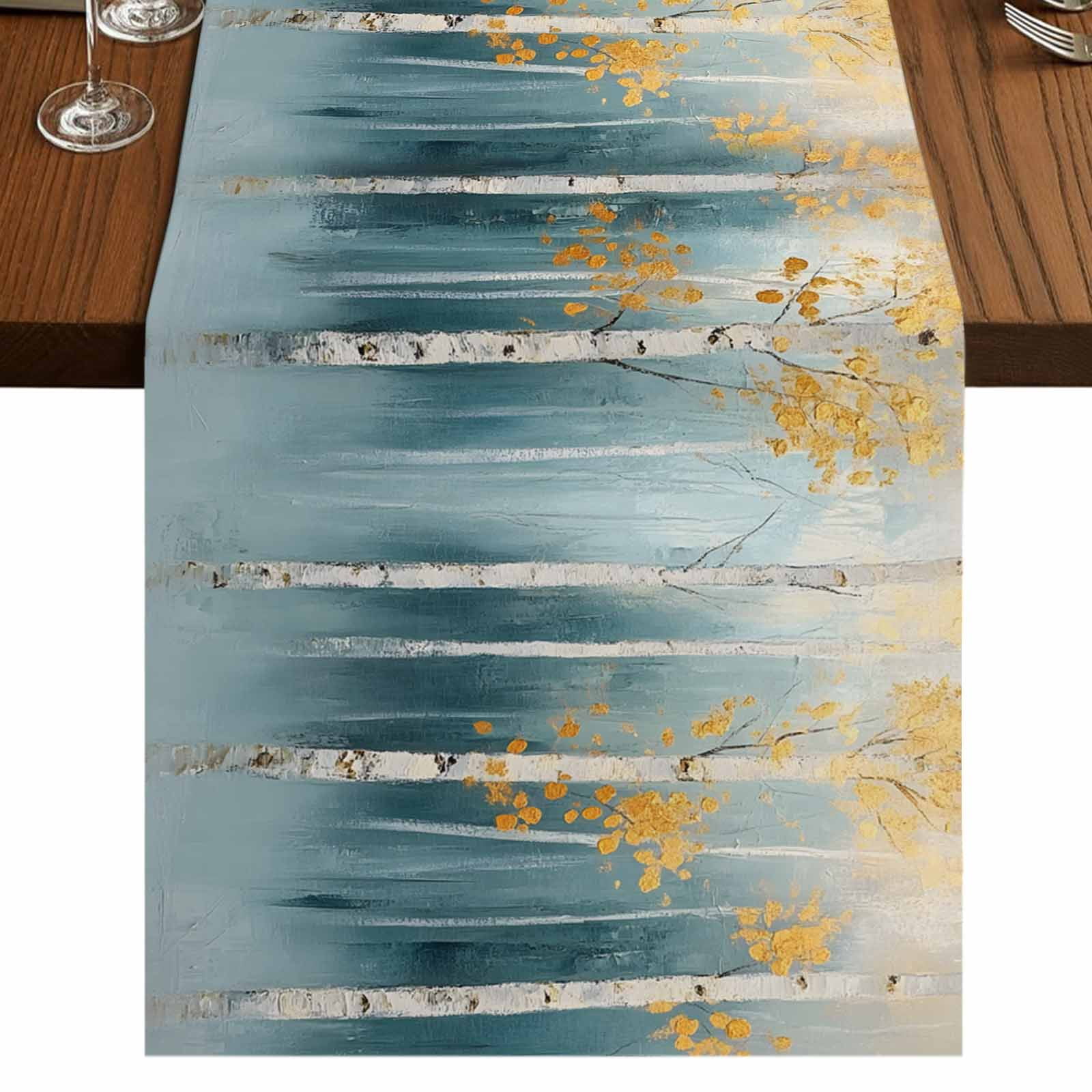 Abstract Forest Art 60 Inch Table Runner, Oil Painted Trees Branch ...