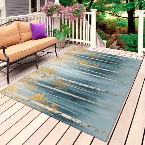 Abstract Forest Art Outdoor Rug 4x6 Ft, Non Slip Washable Area Rug, Oil Painted Trees Branch Smear Art Patio Rugs Carpet Runner, Large Floor Mat for Indoor/Outdoor Deck Porch Camping