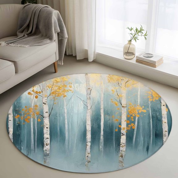 Abstract Forest Art Round Rug 4ft Washable Circle Entryway Rugs Non Slip Oil Painted Trees Branch Smear Art Area Rug Indoor Floor Carpet for Bedroom Kitchen Living Room Home Office Dining Room