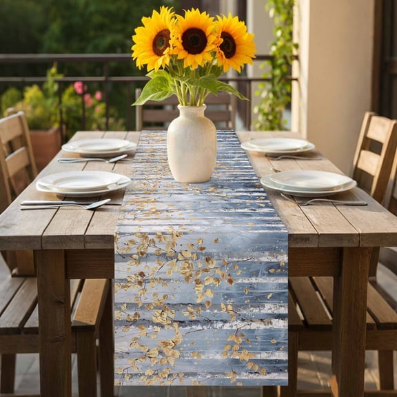 Abstract Forest Birch Tree Gold Leaves Table Runner 36 Inches Long,Kitchen Dining Tablerunners Landscape Linen Table Runners Dresser Scarves for Home Dinner Wedding Holiday Party Decor