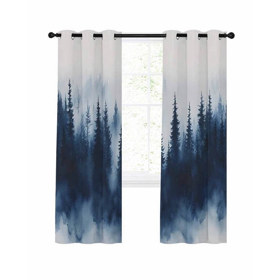 Abstract Forest Blackout Curtains 96 Inch Length Spring Black Tree Forest Impressionism Watercolor Thermal Insulated Window Curtain Window Drapes 2 Panels for Bedroom Living Room 52"Wx96"L