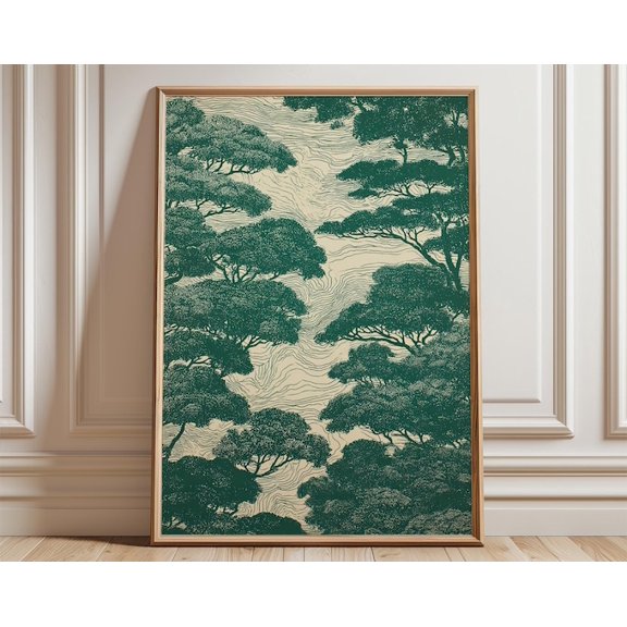 Abstract Forest Canopy Japanese Inspired Line Art Wall Art Print, Unframed Paper Poster 8x10in