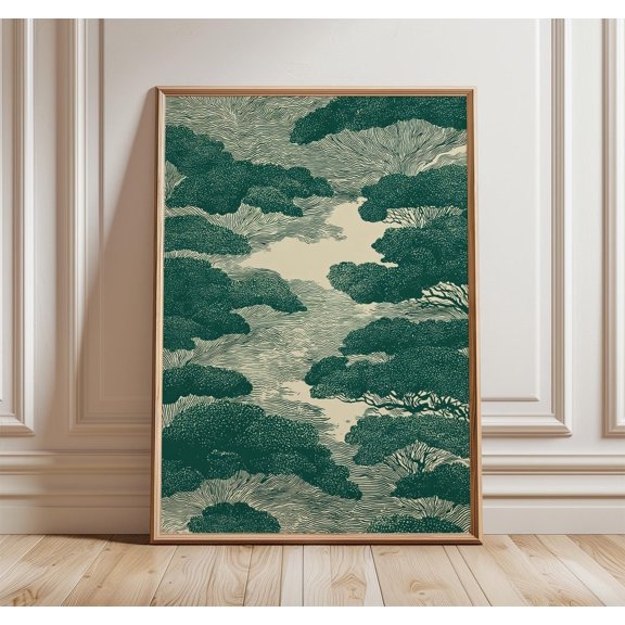 Abstract Forest Canopy Poster Japaneseinspired line art print modern nature wall art 1