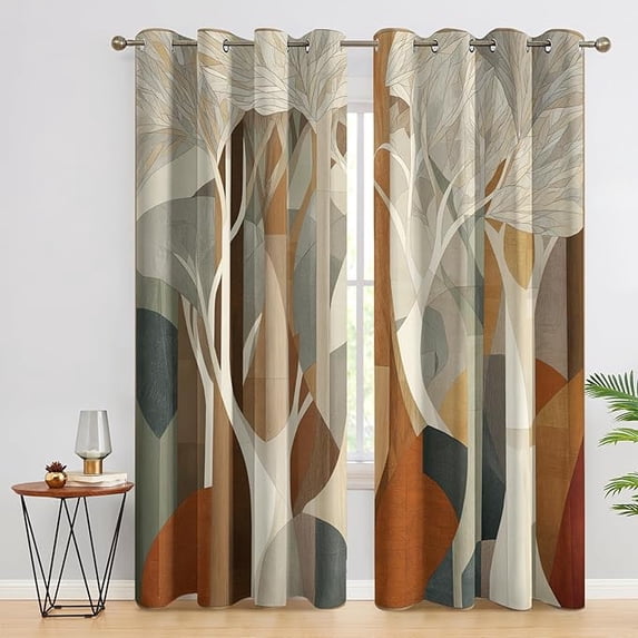 Abstract Forest Curtains for Bedroom Decor, Neutral Nature Art Tree ...