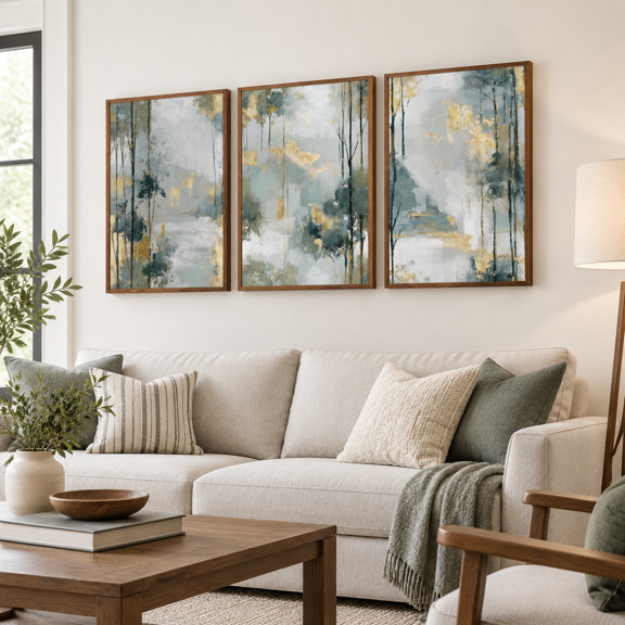 Abstract Forest Framed Canvas Wall Art Set, 12"x16" 3-Piece, Abstract Forest Wall Art