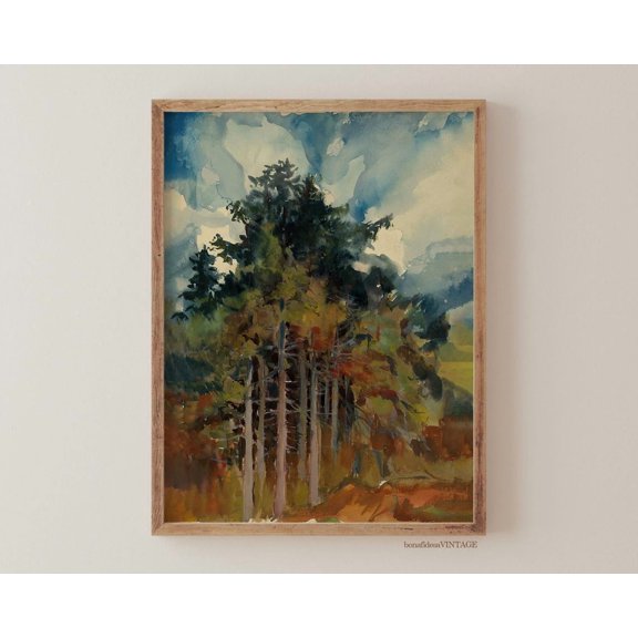 Abstract Forest Landscape Wall Art Print, Modern Nature Home Decor