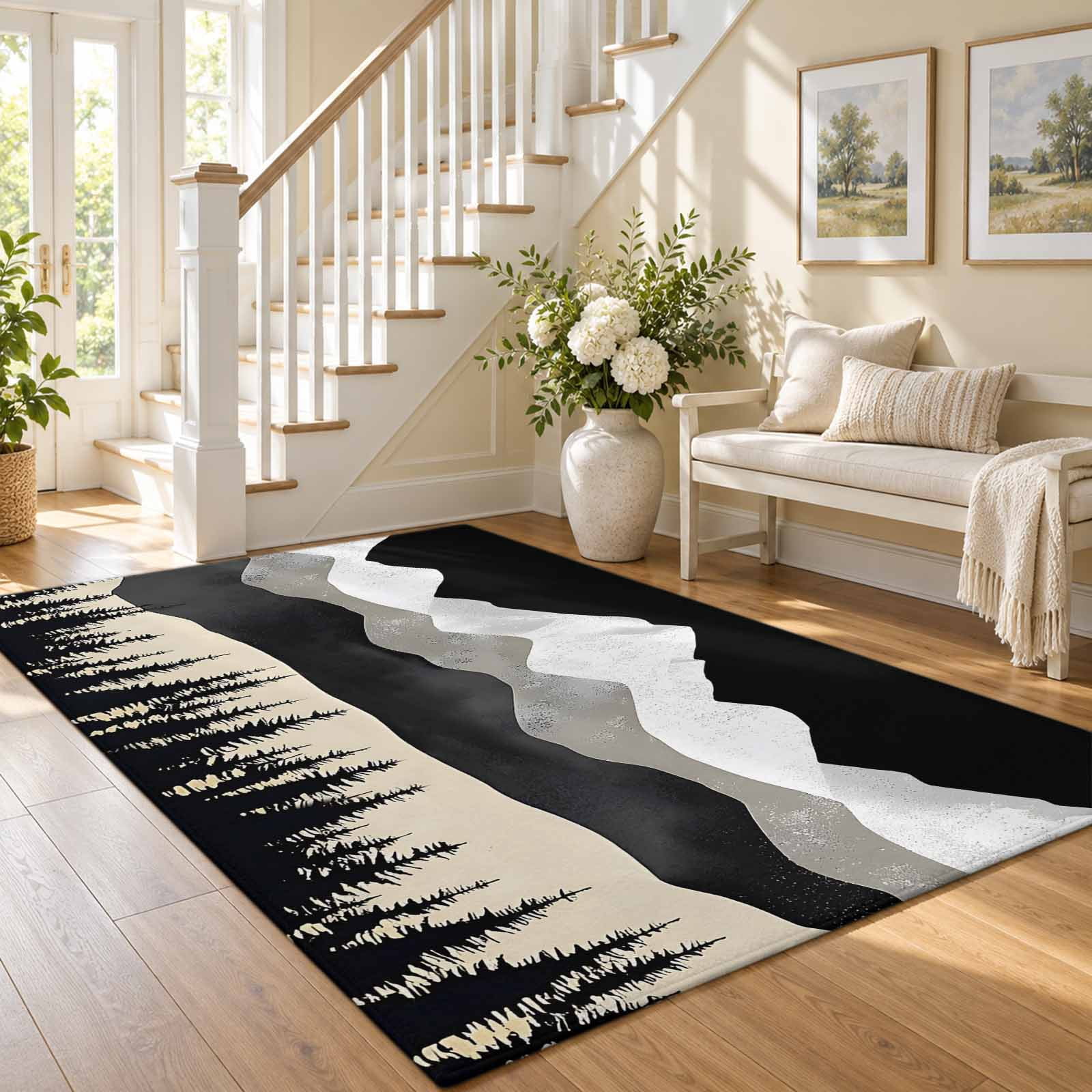 Abstract Forest Mountain Pine Tree Area Rug for Bedroom Living Room Rug ...