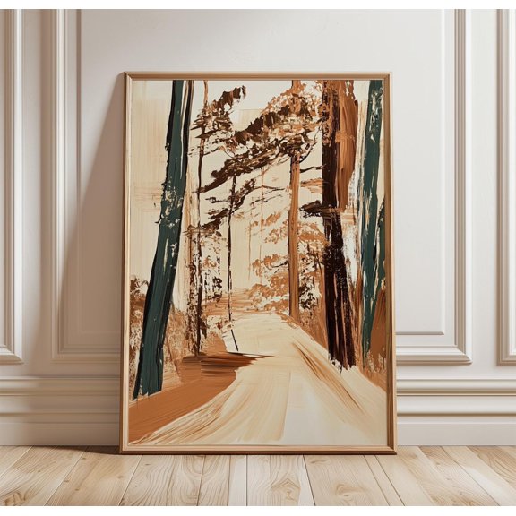 Abstract Forest Poster Woodland Path Wall Art Modern Nature Landscape Print Neutral Tree D