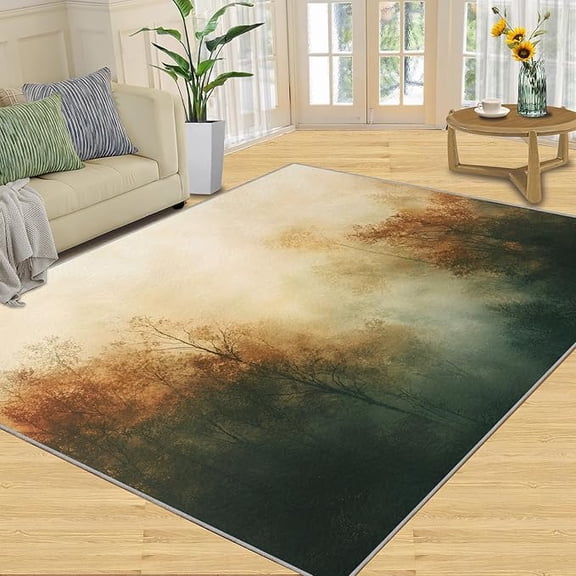 Abstract Forest Rugs for Bedroom, Misty Forest Home Decor Rug, Abstract Oil Painting Rugs for Living Room, Washable Area Rug for Boys Girls Room, Non Slip & Low Pile Carpet 2 x 3ft