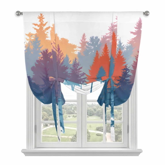 Abstract Forest Silhouette Tie Up Curtains for Window, Thermal ...