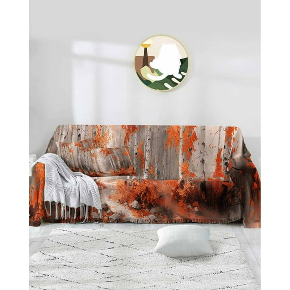 Abstract Forest Sofa Couch Covers for 3 Cushion Couch,Washable L Shape Sectional Sofa Covers for Loverseat,Burnt Orange Modern Tree Shabby Chic Painting Slipcover Throw Blanket Futon Cover 71x134
