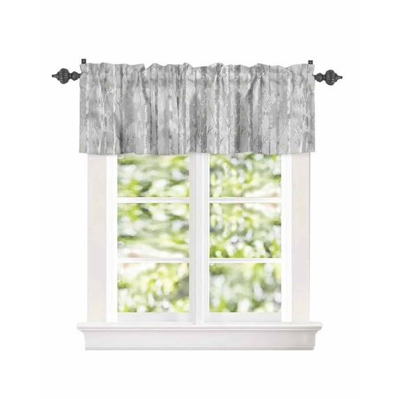 Abstract Forest Tree Oil Painting Window Valances for Kitchen,Rod Pocket Valance Privacy Small Curtain,White Grey Artwork Window Treatment Drapes for Bedroom Laundry Room Farmhouse Home Decor 54x18in