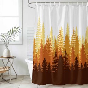 Abstract Forest Tree Shadow Shower Curtain Set, Waterproof Shower Curtains With Grommet Hooks, Yellow Gradient Forest Art Privacy Bathroom Curtain for Bathtub 36x72IN