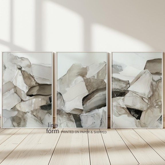 Abstract Forms Art Print Beige Gray Minimalist Decor Home Decor Office Wall Art Set 3