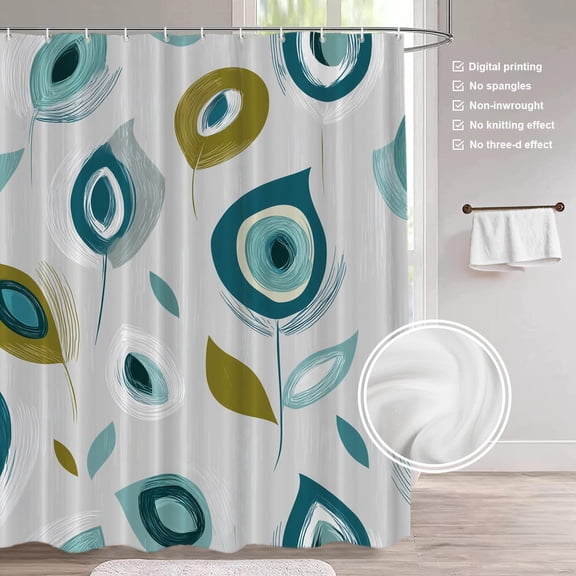 Abstract Forms Decorative Shower Curtain, Stylized Feather Pattern Bathroom Décor Polyester Fiber Waterproof with Plastic Rings for Shower Stall Bathtubs 36"W x 72"L (Pack of 1)