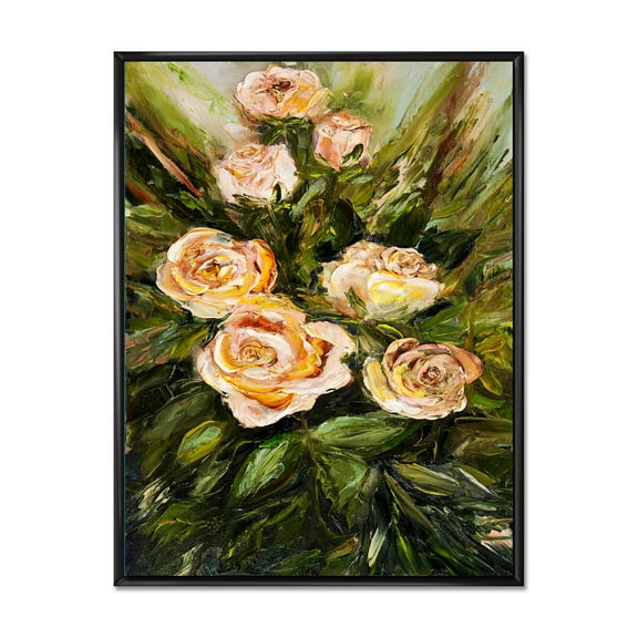 Abstract Four VIntage Pink Roses 12 in x 20 in Framed Painting Canvas Art Print, by Designart