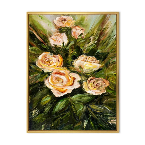 Abstract Four VIntage Pink Roses 30 in x 40 in Framed Painting Canvas Art Print, by Designart