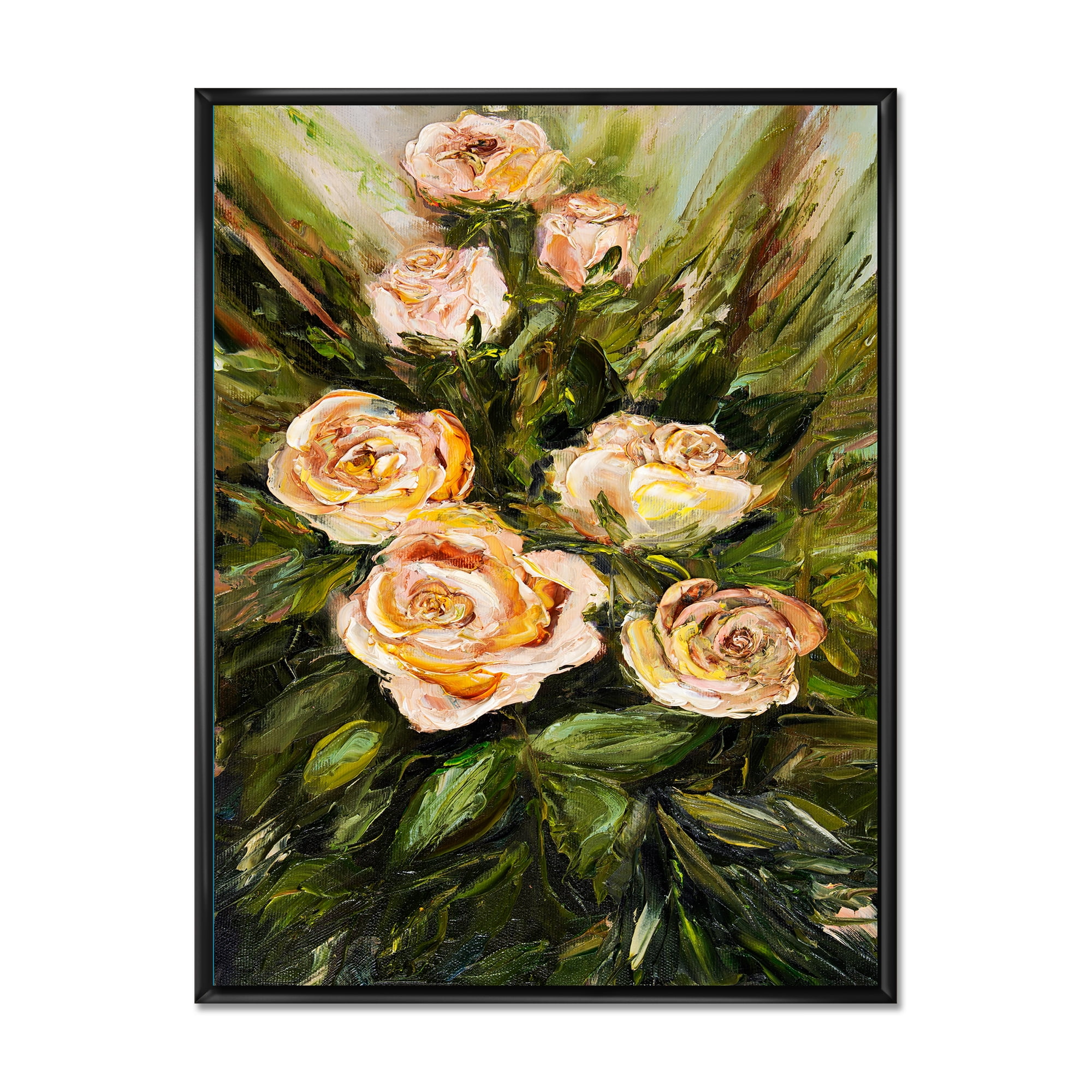Abstract Four VIntage Pink Roses 30 in x 40 in Framed Painting Canvas Art Print, by Designart