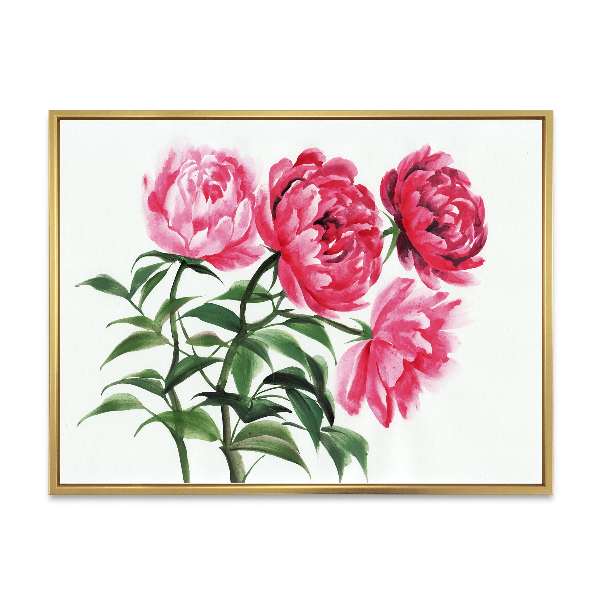 Abstract Four Vintage Pink Peonies 20 in x 12 in Framed Painting Canvas Art Print, by Designart