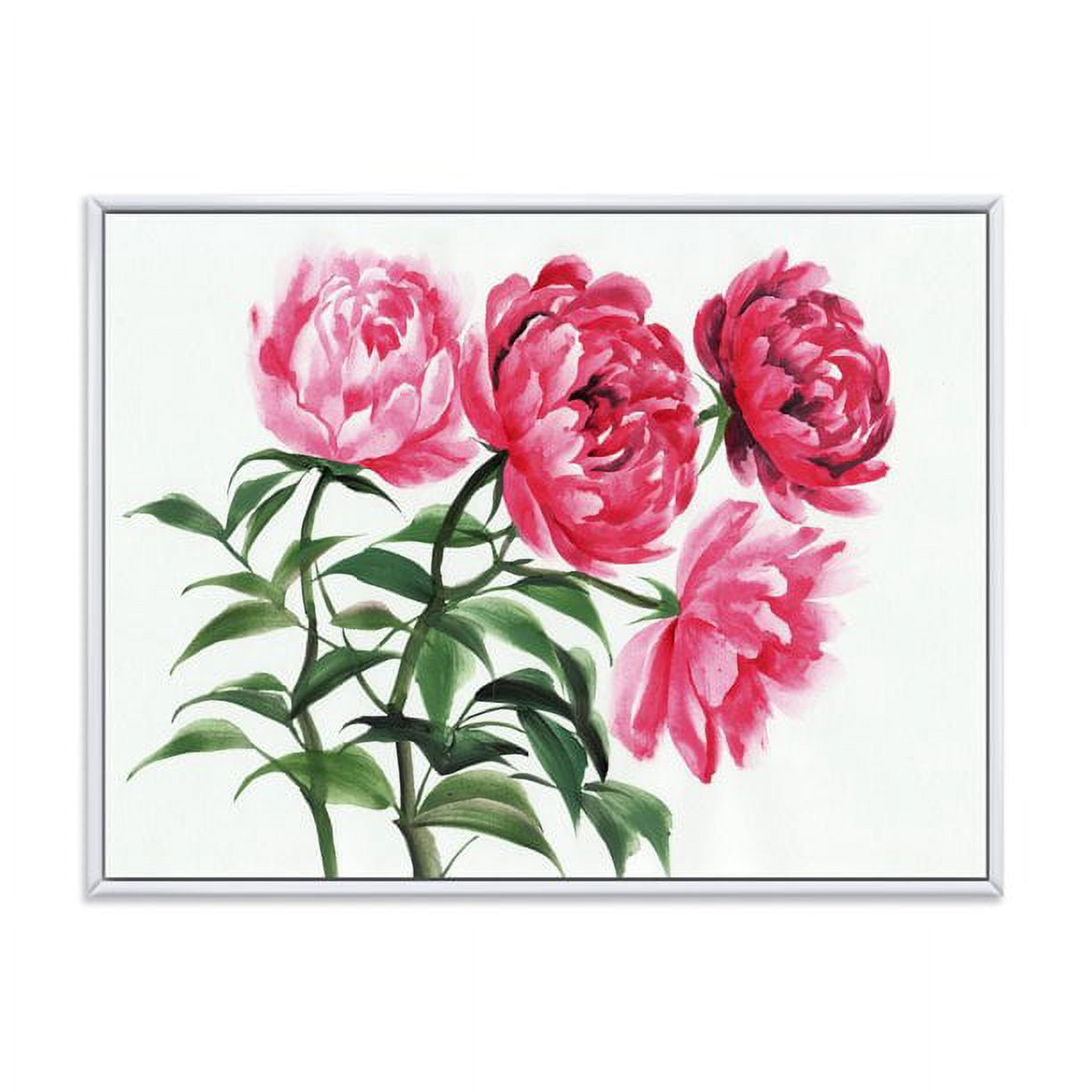 Abstract Four Vintage Pink Peonies' 20" x 12" Framed Painting Canvas Art Print, by Designart