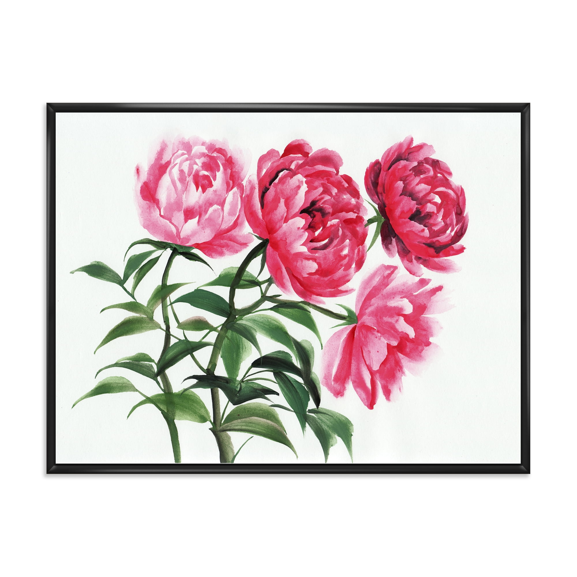 Abstract Four Vintage Pink Peonies 32 in x 16 in Framed Painting Canvas Art Print, by Designart