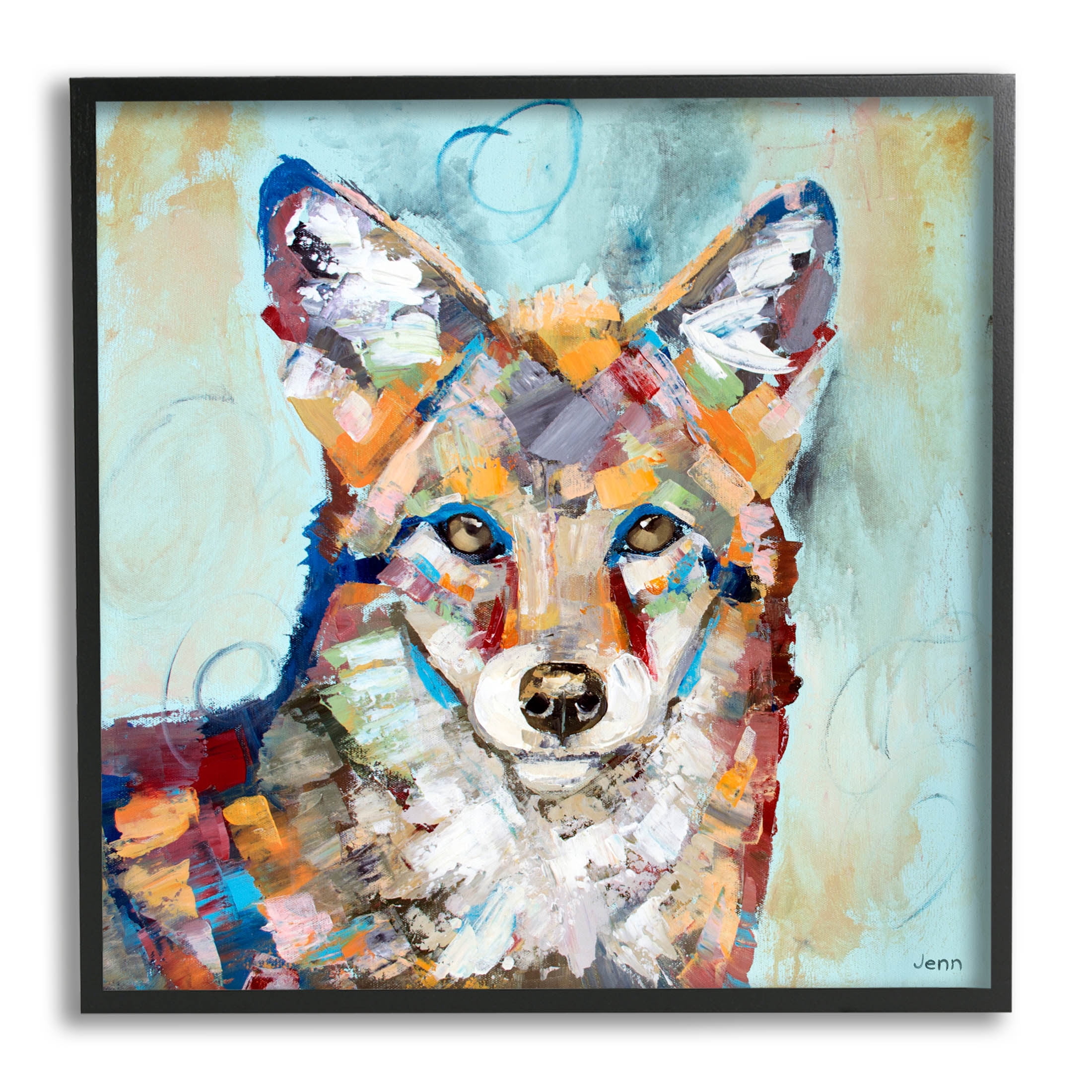 Abstract Fox Painting Modern Strokes Animals & Insects Painting Black Framed Art Print Wall Art
