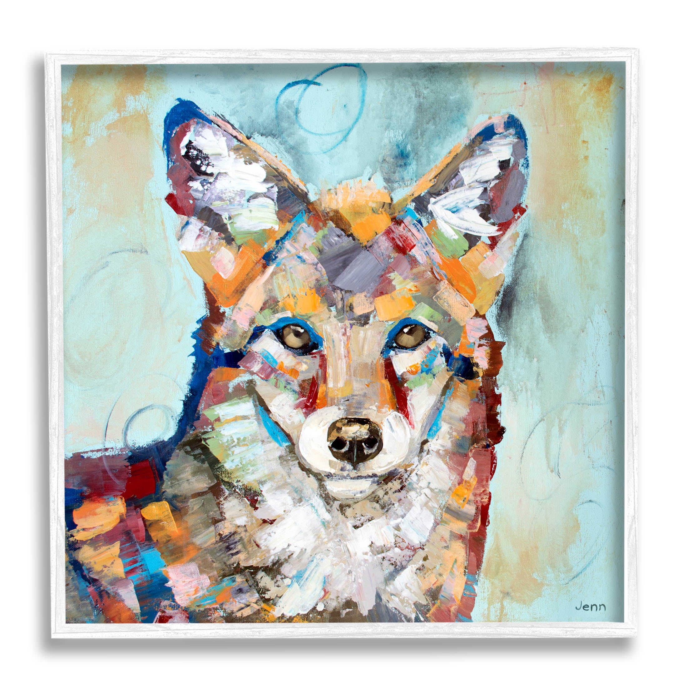 Abstract Fox Painting Modern Strokes Animals & Insects Painting White Framed Art Print Wall Art