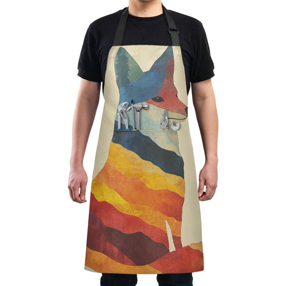 Abstract Fox Simple Illustration Chef Kitchen Apron with Pockets for Women Waterproof Aprons for Cooking Baking