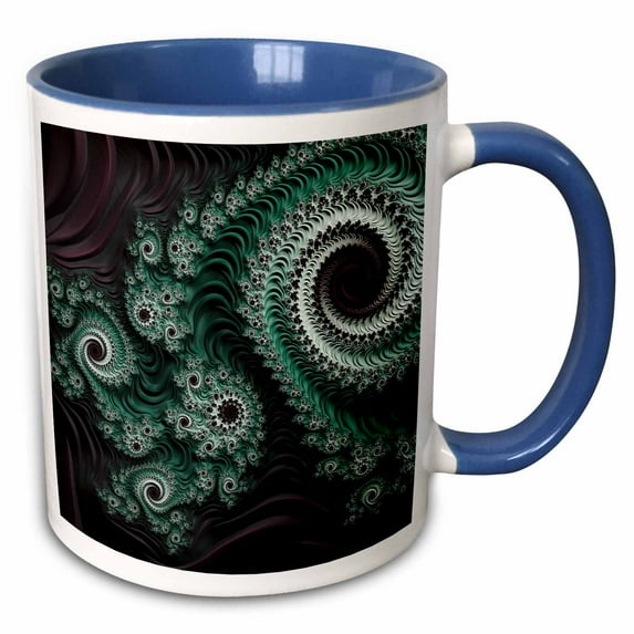 3drose, Abstract Fractal Design in Green with Purple, 15oz Two-tone Blue Mug