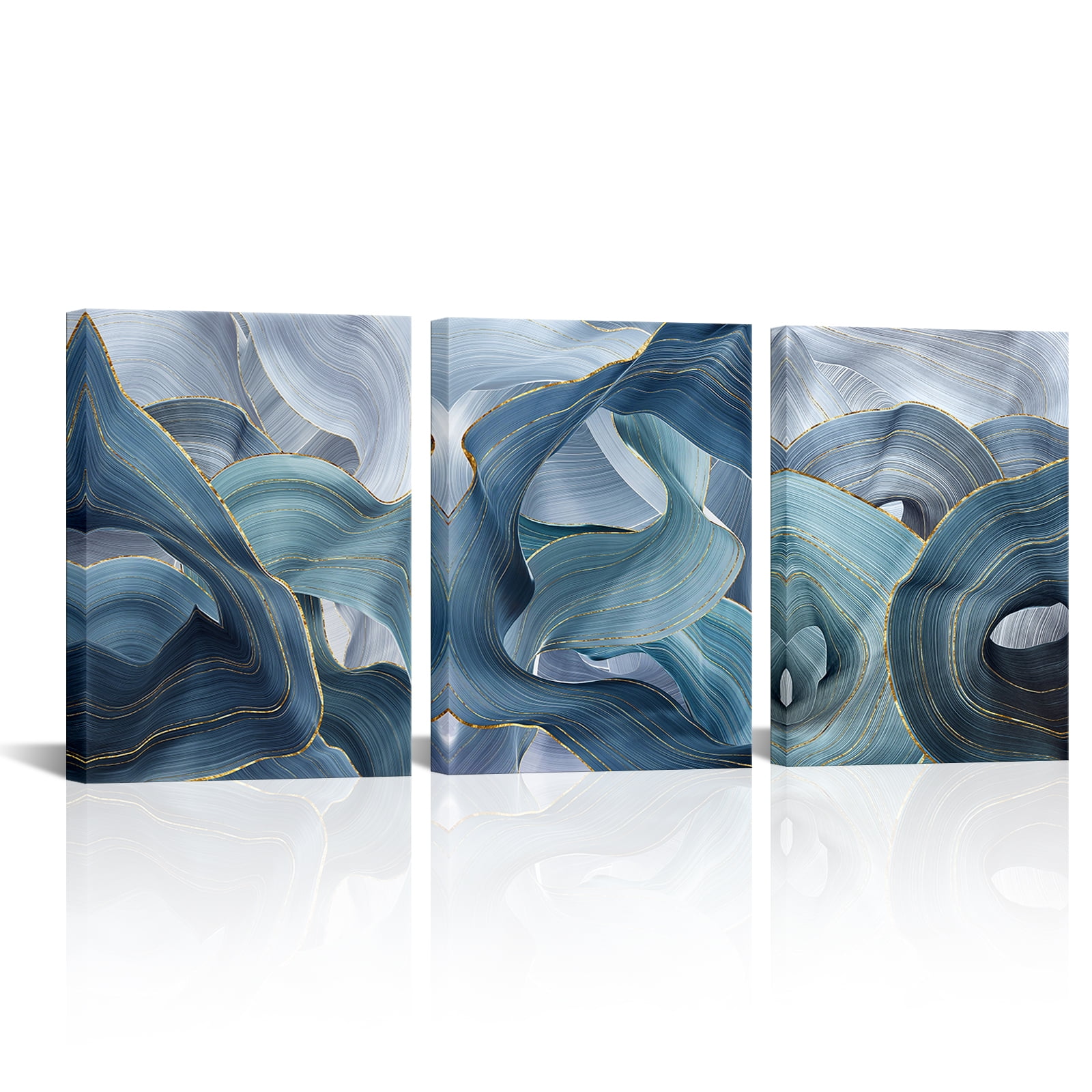 Abstract Framed Canvas Wall Art Clearance Blue Band Surges Wall Decor Prints Pictures Posters