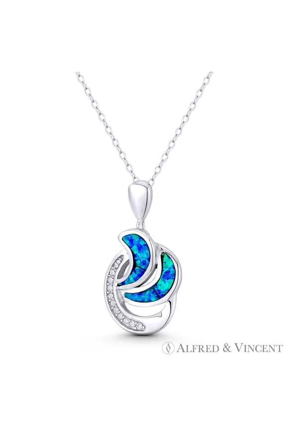 Abstract Freeform Charm Created Opal & CZ Crystal 27x15mm (1.1x0.6in) Statement Pendant in .925 Sterling Silver w/ Rhodium