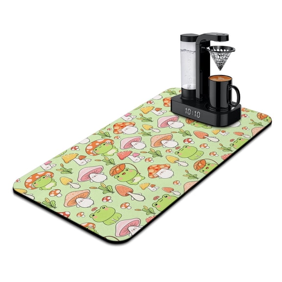Abstract Frog and Floral Coffee Maker Mat - Multipurpose Absorbent Mat for Kitchen Counter, Frog Print
