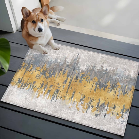 Abstract Front Door Rugs 2x3 ft Yellow Grey Graffiti Silhouette Art Modern Painting Small Rug for Entryway Non Slip Washable Bathroom Door Mat Absorbent Floor Mat for Indoor Entrance