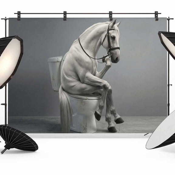 Abstract Funny Animal Photography Backdrop 7x5FT, Horse Sitting on The Toilet Photo Backdrops, Background for Photography Studio Photo Studio Background, Back Drop for Photoshoot