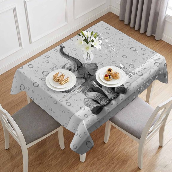 Abstract Funny Elephant Bathtub Table Cloth 60x84in, Waterproof Rectangle Tablecloth Wipeable Tablecloths Modern Animal Art Table Covers for Dining Tables Party Indoor Outdoor
