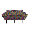 thumbnail image 1 of Abstract Futon Couch, Hand Drawn Circles Grunge Style Surreal Designs Checkered Swirled Colorful Pattern, Daybed with Metal Frame Upholstered Sofa for Living Dorm, Loveseat, Multicolor, by Ambesonne, 1 of 4