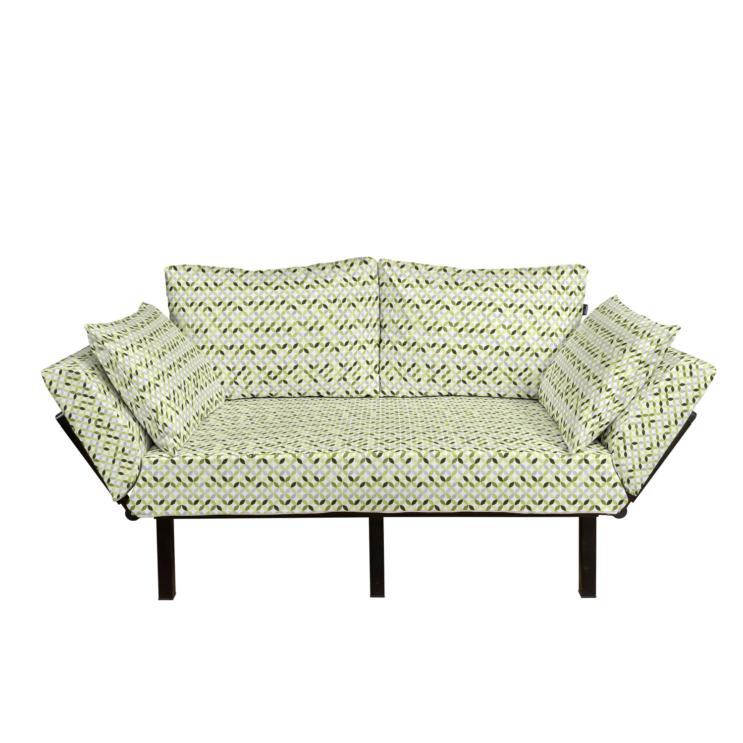 Abstract Futon Couch, Overlapping Circles in Green and Grey Shades