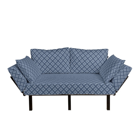 Abstract Futon Couch, Simplistic Pattern of Spiral Element Ornamental Whirlpool Look, Daybed with Metal Frame Upholstered Sofa for Living Dorm, Loveseat, Ceil Blue Purpleblue, by Ambesonne