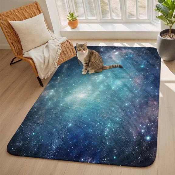 Abstract Galaxy Area Rugs for Living Room 5x6, Beautiful Starry Sky Washable Area Rug with Non Slip Backing, Stain Resist Linen Carpet for Bedroom, Dining Room, Entryway, Entrance
