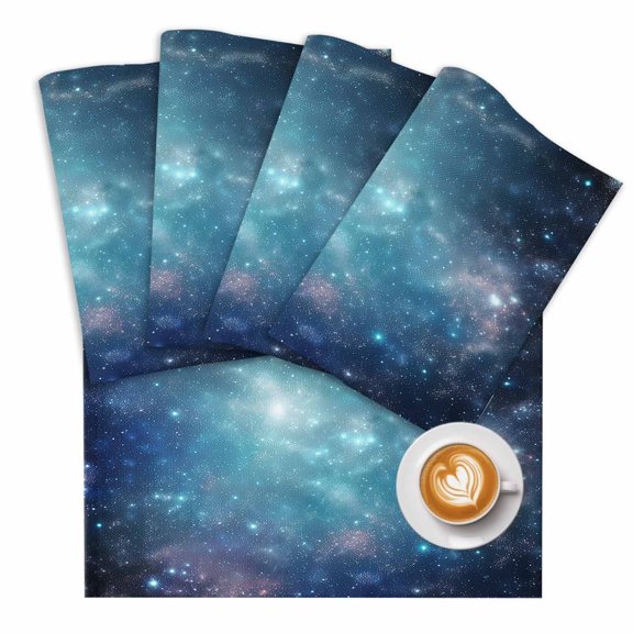 Abstract Galaxy Placemats Set of 2 Beautiful Starry Sky Place Mats Washable Table Mats for Party Kitchen Dining Decoration, 13 X 19 Inch
