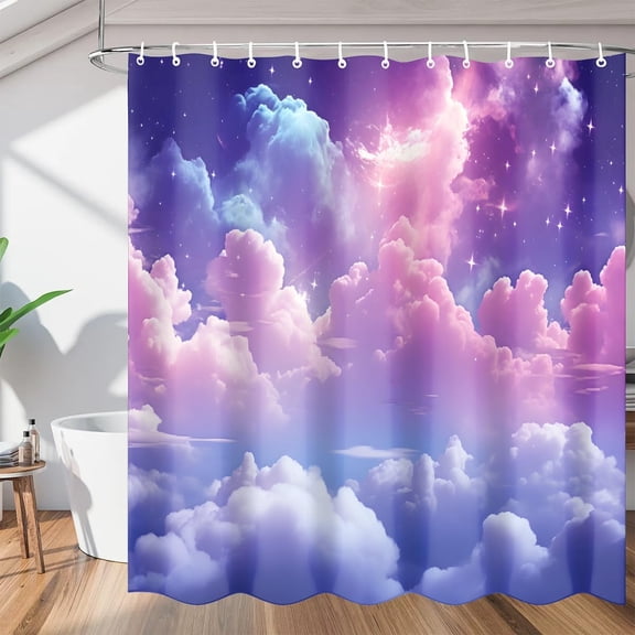 Abstract Galaxy Star Print Shower Curtain, Waterproof Fabric Shower Curtain, Washable Polyester Bath Curtain for Bathroom 36"W X 72"H